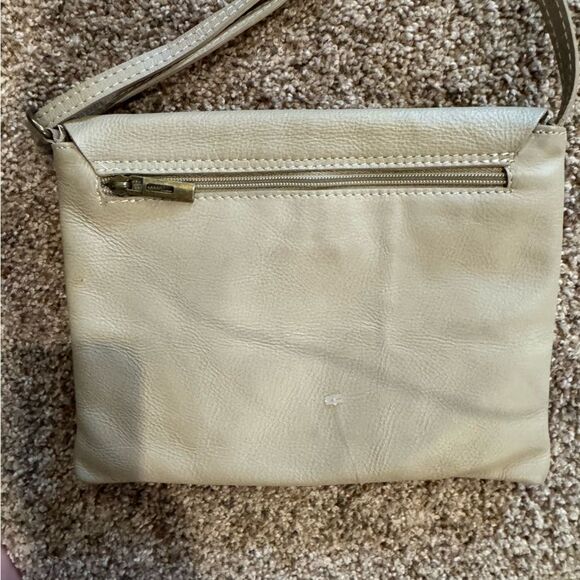 Cream Italian Leather Envelope Flap Crossbody Purse. - Picture 8 of 10